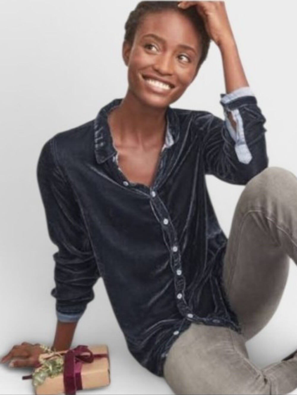 NWT CP Shades Romy Black Velvet Grey Silk Button Down Shirt Small New